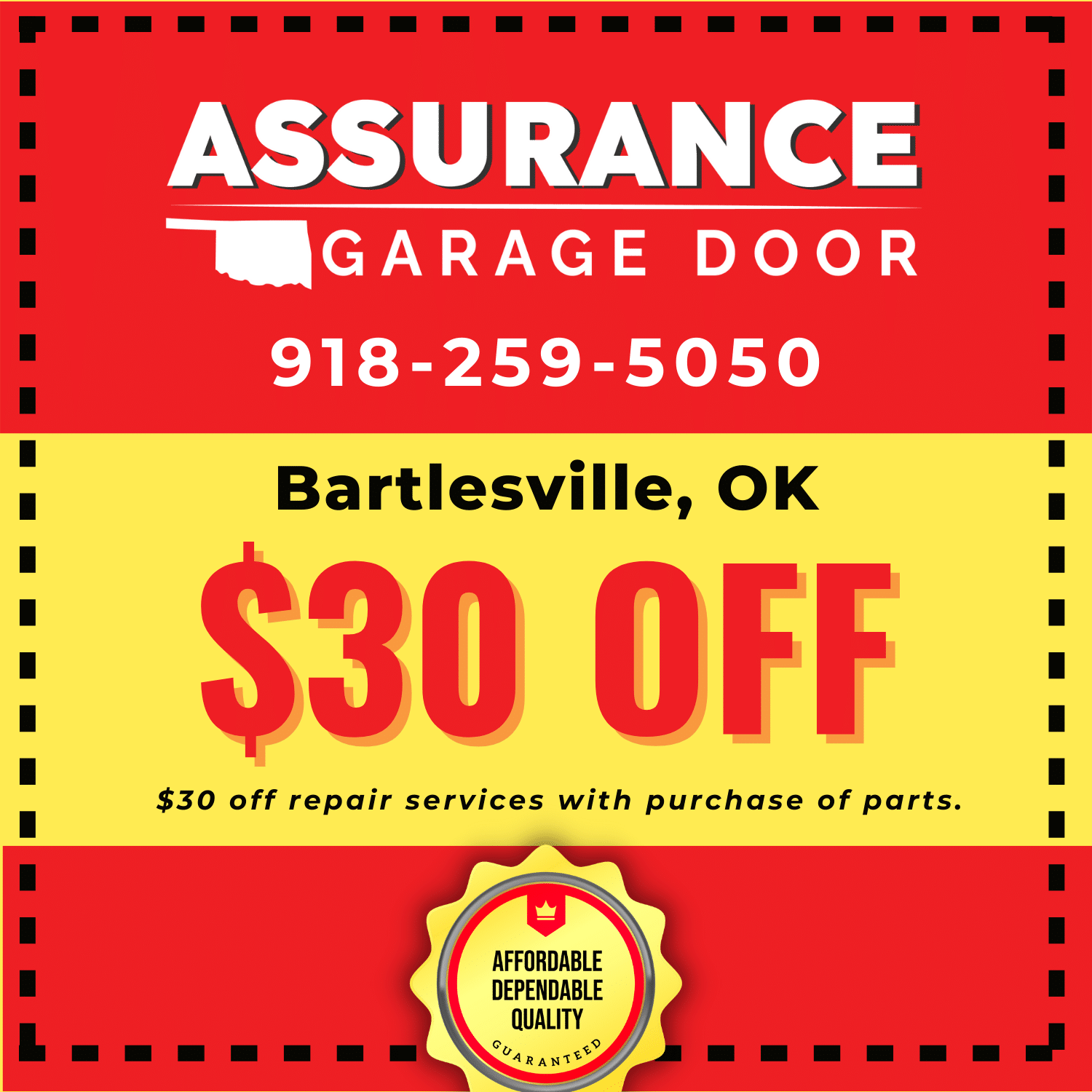 Location Coupon - Bartlesville - Assurance Garage Door Coupon