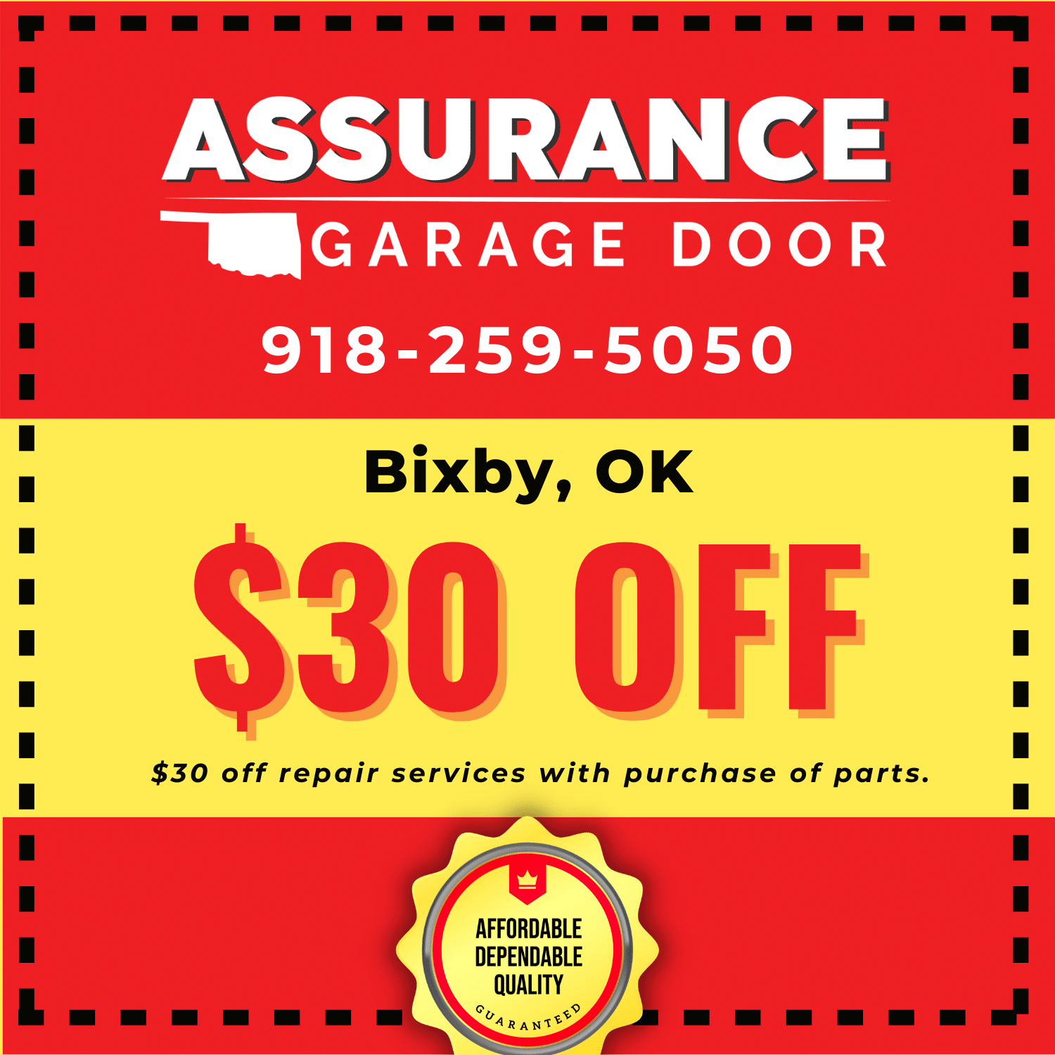 Location Coupon - Bixby - Assurance Garage Door Coupon